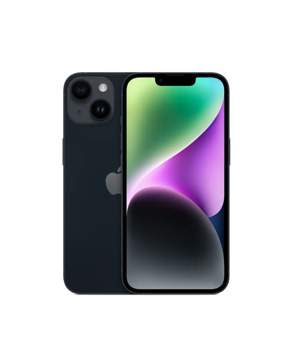 iPhone 14 in Midnight, front view