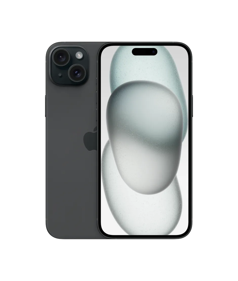 iPhone 15 Plus in Black, front view